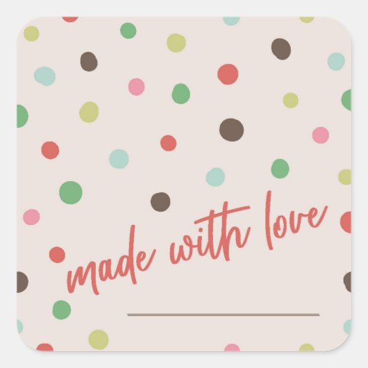 愛カラフル水玉模様 スクエアシール (正面)