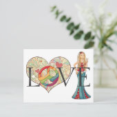 愛カラフル、平和と花のハートヒッピー女の子 ポストカード (スタンド正面)