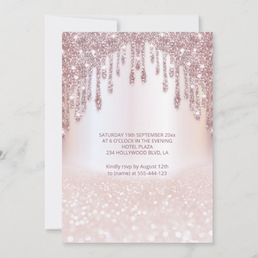 愛ガーリーらしいバラ金ゴールドの乾グラデーション滴 招待状 (裏面)