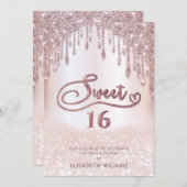 愛ガーリーらしいバラ金ゴールドの乾グラデーション滴 招待状 (正面/裏面)