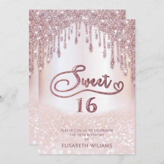 愛ガーリーらしいバラ金ゴールドの乾グラデーション滴 招待状 (正面/裏面)