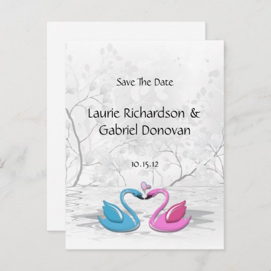 愛キスをするの白鳥が日付を保存 案内ポストカード (正面/裏面)