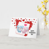 愛キスをする付きクマハートバレンタイン カード (黄色い花)