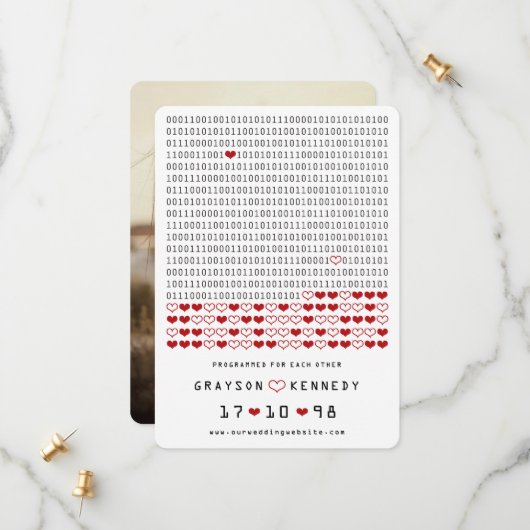 愛ギークバイナリーシンプルコード写真用プログラム セーブザデート (正面/裏面インサイチュ)