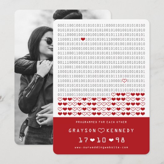 愛ギークバイナリーシンプルコード写真用プログラム セーブザデート (正面/裏面)