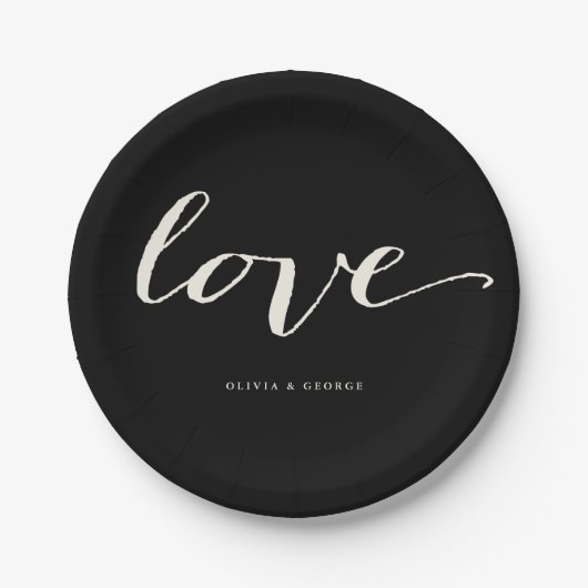 愛クラシックな原稿のスタイリッシュな書道の結婚式 ペーパープレート (正面)