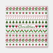 愛クリスマスのモチーフパターン緑の白い赤 マグネット (正面)