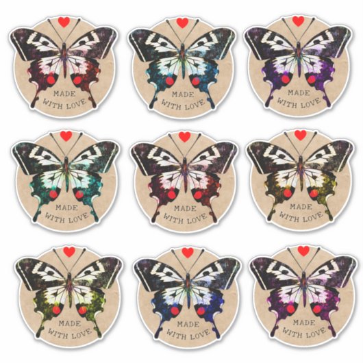 愛グランジで作られた可愛いヴィンテージ蝶ハート シール (正面)