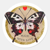 愛グランジで作られた可愛いヴィンテージ蝶ハート ラウンドシール (正面)