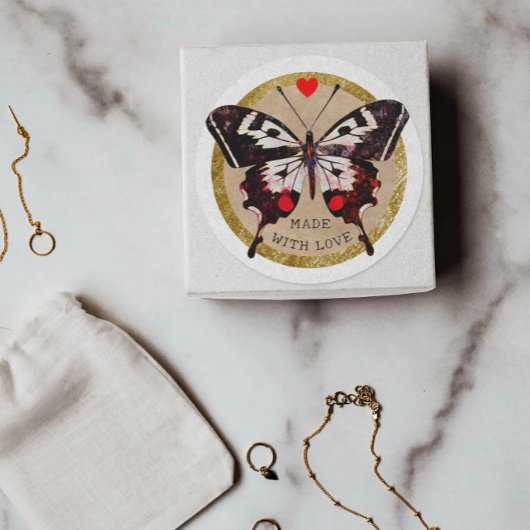 愛グランジで作られた可愛いヴィンテージ蝶ハート ラウンドシール