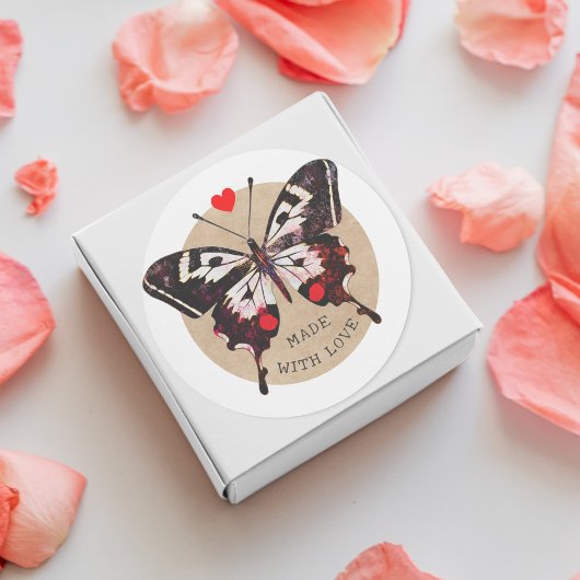 愛グランジで作られた可愛いヴィンテージ蝶ハート ラウンドシール