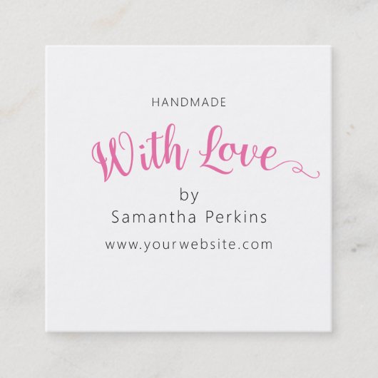 愛シンプルでエレガント作ったピンクと白の手作り スクエア名刺 (正面)
