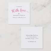 愛シンプルでエレガント作ったピンクと白の手作り スクエア名刺 (正面/裏面)