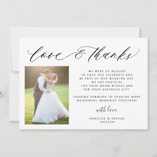 愛シンプルと感謝してい2枚の写真結婚 サンキューカード (正面)