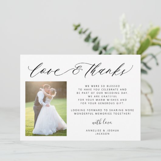 愛シンプルと感謝してい2枚の写真結婚 サンキューカード (スタンド正面)
