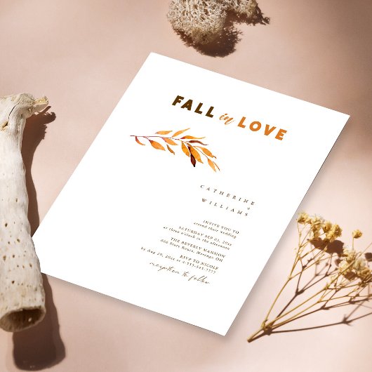 愛シンプルのエレガント秋:秋白秋結婚の 招待状