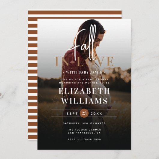 愛シンプルのモダン秋写真の赤ちゃんシャワー 招待状 (正面/裏面)