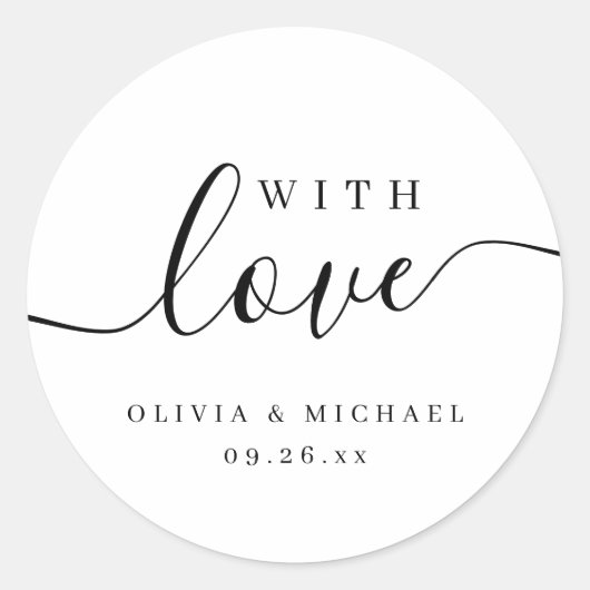 愛シンプルエレガントの結婚式の引き出物付き脚本 ラウンドシール (正面)