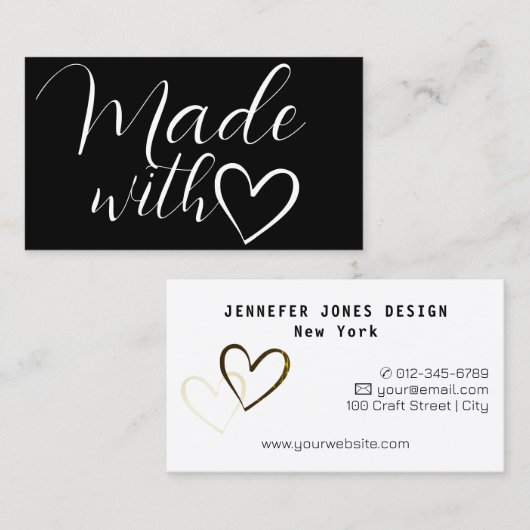 愛シンプルハート製ミニマル白黒 名刺 (正面/裏面)