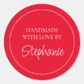 愛シンプル名赤で手作り ラウンドシール (正面)