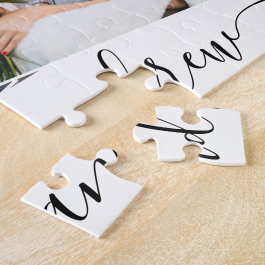 愛シンプル名4フォトコラージュ結婚の形見 ジグソーパズル (側面)