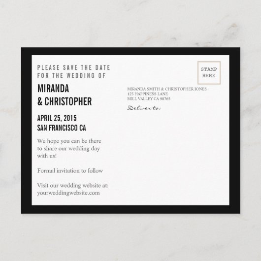 愛シンプル彼女はYesは日付はがきを保存すると言った 案内ポストカード (裏面)