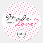 愛シンプル水玉模様ピンクの可愛いハート ラウンドシール (正面)