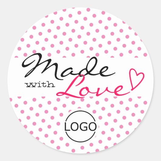 愛シンプル水玉模様ピンクの可愛いハート ラウンドシール (正面)