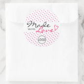 愛シンプル水玉模様ピンクの可愛いハート ラウンドシール (バッグ)