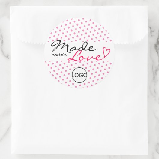 愛シンプル水玉模様ピンクの可愛いハート ラウンドシール (バッグ)