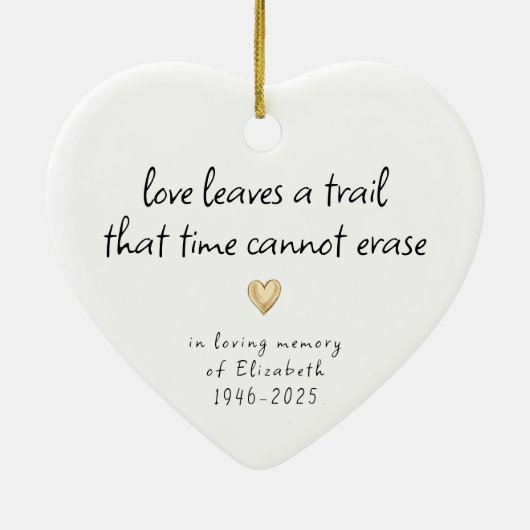 愛シンプル記憶の金ゴールドハートメモリアル セラミックオーナメント (裏面)