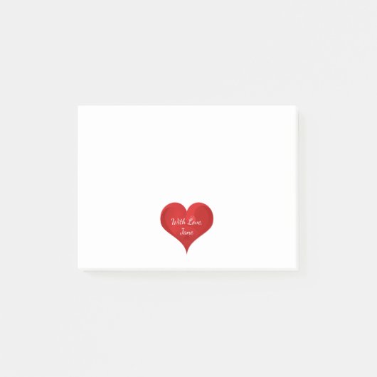 愛タイポグラフィのバレンタインが付いているかわいい赤いハート ポストイット (正面)