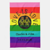 愛タイポグラフィのレズビアンのゲイプライドLGBTの虹 キッチンタオル (縦)