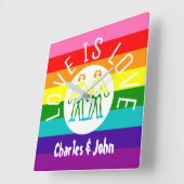 愛タイポグラフィの陽気なカップルのプライドLGBTの虹のロゴ スクエア壁時計 (傾斜)