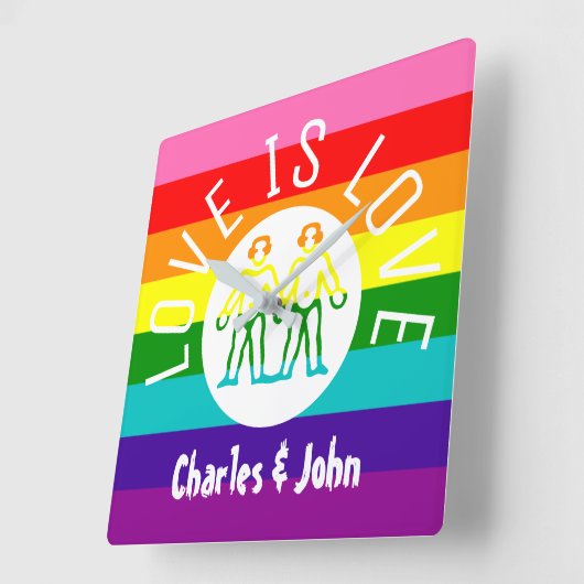 愛タイポグラフィの陽気なカップルのプライドLGBTの虹のロゴ スクエア壁時計 (傾斜)