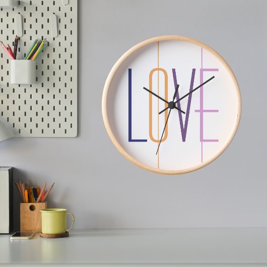 愛タイポグラフィモダンストライプの数々の色 ラウンド壁時計