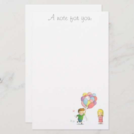 愛ノートの男の子は気球を持つ女の子に走ります 便箋 (正面/裏面)