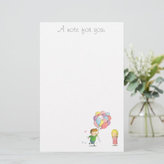 愛ノートの男の子は気球を持つ女の子に走ります 便箋 (スタンド正面)