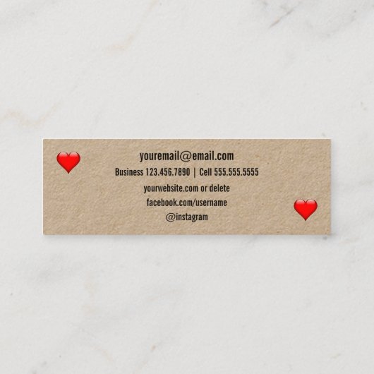 愛ハンドメイドのクラフトと作られるハートの素朴 スキニー名刺 (裏面)