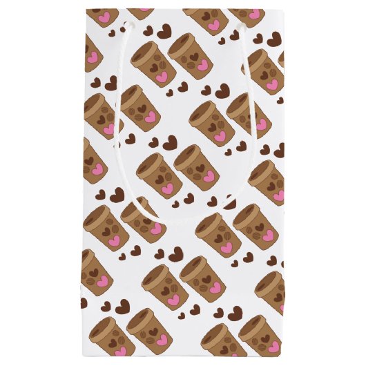 愛ハートが付いている2つのコーヒーカップ スモールペーパーバッグ (正面)