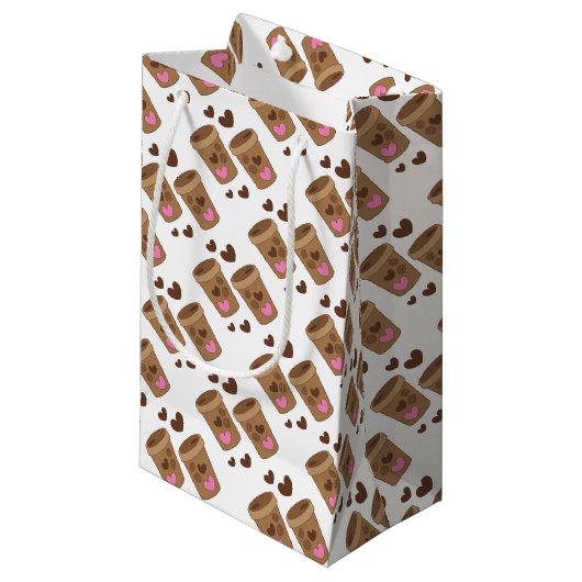 愛ハートが付いている2つのコーヒーカップ スモールペーパーバッグ (正面アングル)