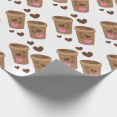 愛ハートが付いている2つのコーヒーカップ ラッピングペーパー (角)