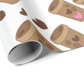 愛ハートが付いている2つのコーヒーカップ ラッピングペーパー (ロールコーナー)