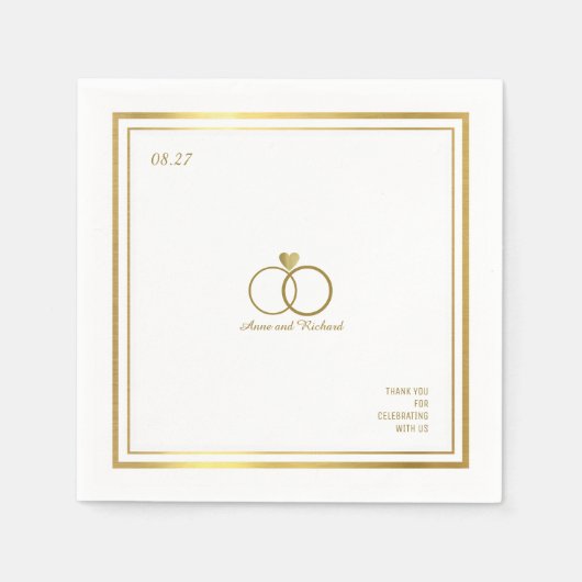 愛ハートと結婚2つのリングエレガント、 スタンダードカクテルナプキン (正面)