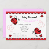 愛ハートのてんとう虫のベビーシャワー招待状の女の子 招待状 (正面/裏面)