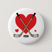 愛ハートのアイスホッケー用スティックの女の子のホッケーの眼識Pin 缶バッジ (正面)