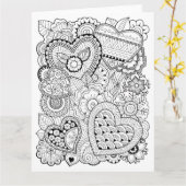 愛ハートのバレンタインの大人の着色カード カード (黄色い花)