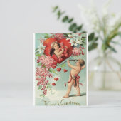 愛ハートのビクトリアンなヴィンテージのバレンタイン シーズンポストカード (スタンド正面)