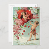愛ハートのビクトリアンなヴィンテージのバレンタイン シーズンポストカード (正面/裏面)