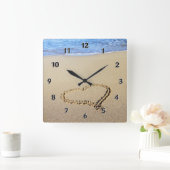 愛ハートのビーチ スクエア壁時計 (ホーム)